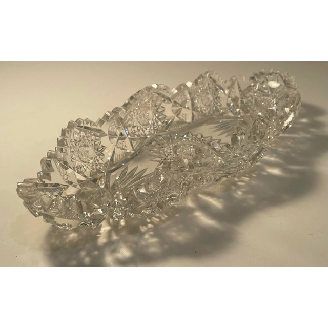 Antique American Brilliant Cut Glass Celery or Relish Dish. This elegant piece is intrically hand cut hobstars and...