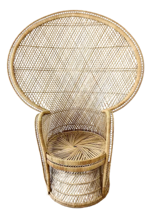 Vintage 1970s Woven Rattan Fan Back Peacock Chair Boho Chic Style