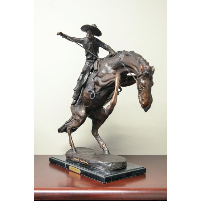 Metal "Bronco Buster" Frederic Remington Bronze Tabletop Statue For Sale - Image 7 of 10