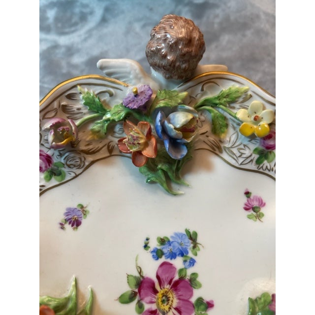 1900 - 1909 Dresden Antique Centerpiece Bowl With 3 Cherubs & Putti Flowers Signed Carl Thieme For Sale - Image 12 of 14