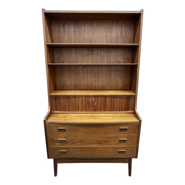 Danish Tambour Door Teak Mid Century Modern Bookcase by Johannes Sorth for Nexo 1960s, Attributed For Sale