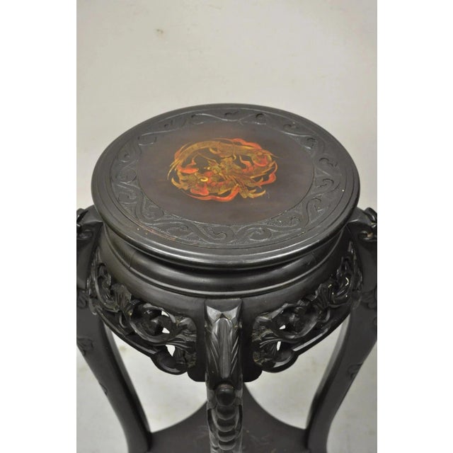 Early 20th Century Japanese Carved Wood Black Ebonized 28" Plant Stand Lacquer Top Side Table For Sale In Philadelphia - Image 6 of 10