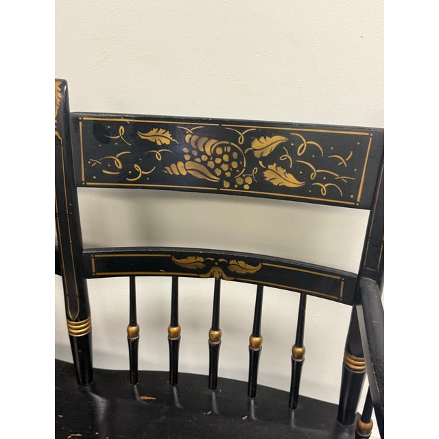 1980s Vintage Paint Decorated Hitchcock Style Bench For Sale - Image 5 of 7