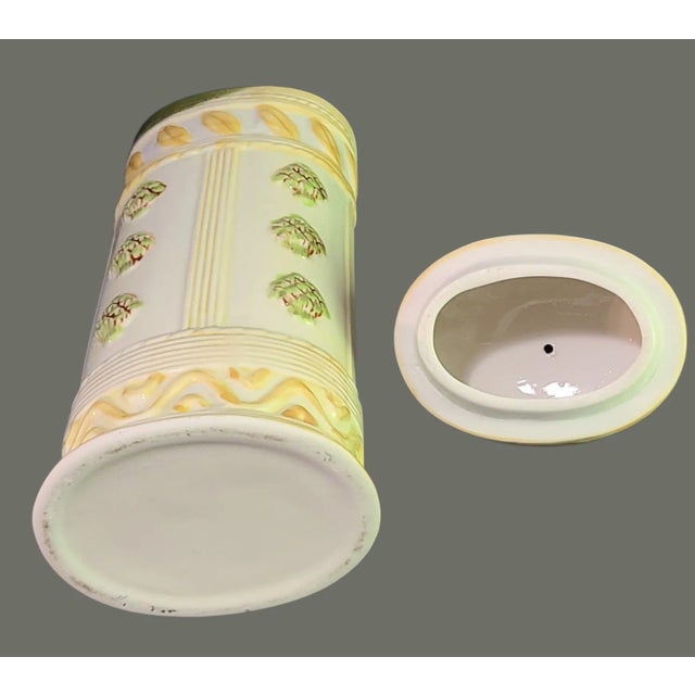 Ceramic Vintage Italian Majolica Ceramic Oval Pasta Storage Canister Artichoke Top For Sale - Image 7 of 9