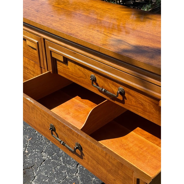 Vintage Thomasville Campaign-Style Dresser | Six-Drawer Walnut Chest For Sale - Image 9 of 9