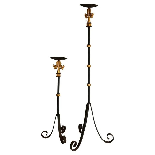 Baroque Gilt Iron Candleholders, France, 1970s, Set of 2 For Sale - Image 3 of 12
