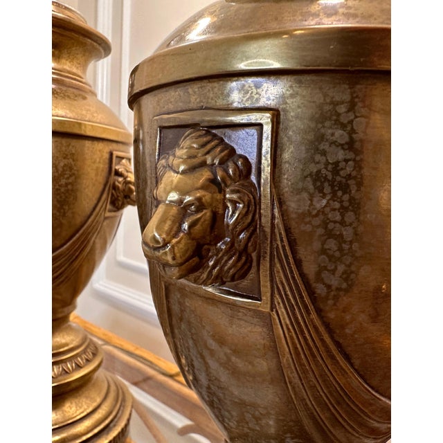 1950s Vintage Renaissance Metal Table Lamps Lion & Drape Design - a Pair For Sale - Image 5 of 10