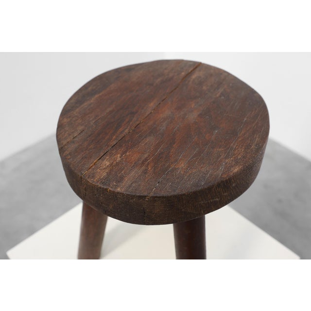 French Rustic Oak Wooden Tripod Stool, 1890s For Sale - Image 6 of 10