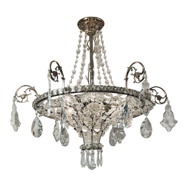 Myran Allan Luxury Lighting Neoclassical Antique Silver Petite Bohemian Crystal Chandelier For Sale