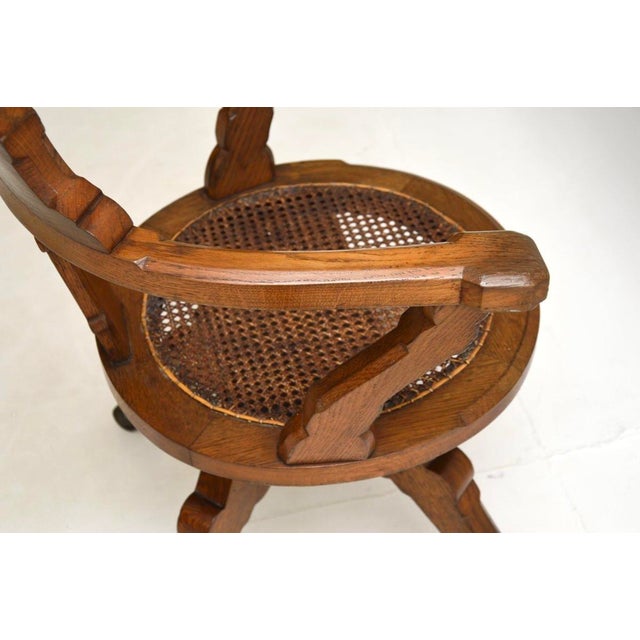 Antique Victorian Gothic Revival Oak Swivel Chair, 1870s For Sale - Image 10 of 14