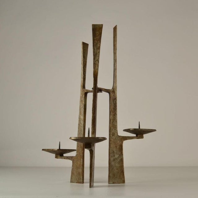 Metal Sculptural Three-Arm Candelabra in Forged Steel, 1960 For Sale - Image 7 of 10