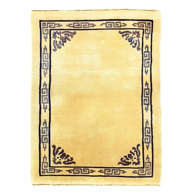 Early 20th Century Art Deco Ivory Color Hand Knotted Chinese Rug For Sale - Image 4 of 4
