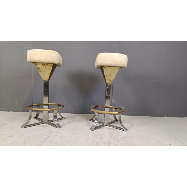 Set of Brass and Chrome Bar Stools, 1970s For Sale - Image 15 of 15