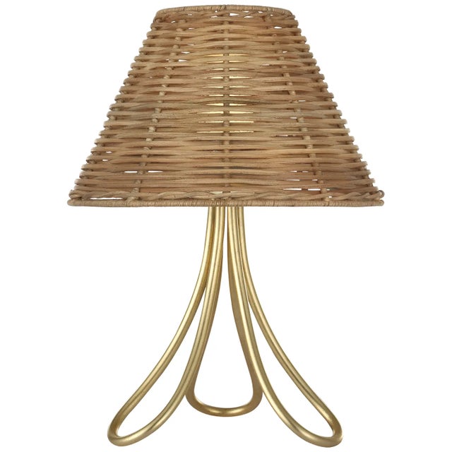 AERIN by Visual Comfort Signature Jeanne 13" Cordless Accent Lamp in Gild with Natural Wicker Shade For Sale