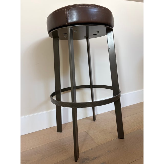 Custom Leather Top Bar Stools For Sale In San Francisco - Image 6 of 7