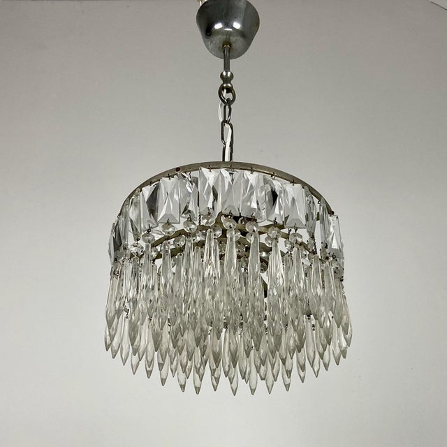Metal Small Vintage Crystal Chandelier, 1940s For Sale - Image 7 of 7