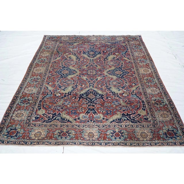 Red Antique Tehran Rug 4'5'' x 7'1'' For Sale - Image 8 of 10