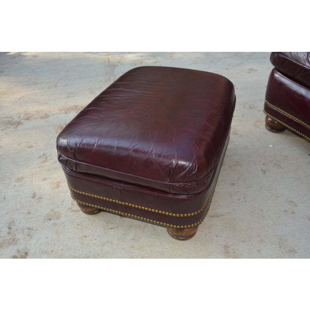 Burgundy Hancock & Moore Burgundy / Wine Leather Club Arm Chair & Ottoman With Nailhead Trim For Sale - Image 8 of 14