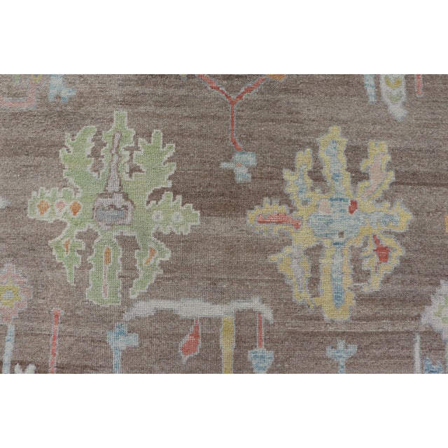 Textile Turkish Oushak Rug With All-Over Floral Design on a Light Brown Field 13'4"x17'6" For Sale - Image 7 of 17