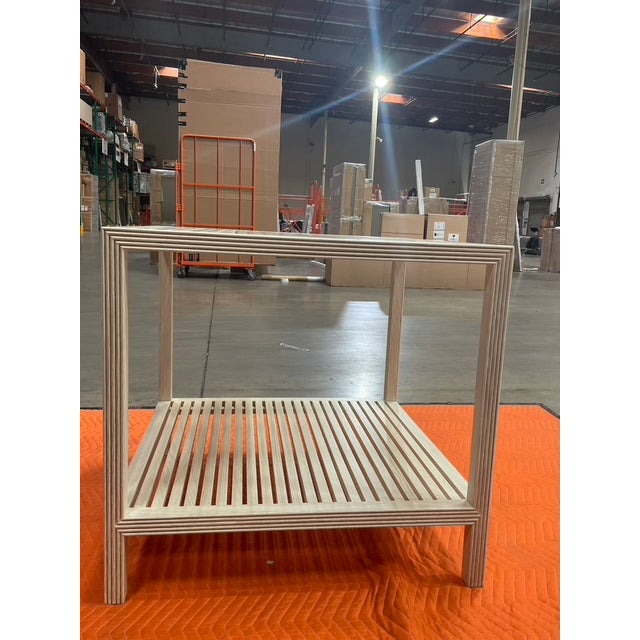 Oak Slatted Side Table | Chairish