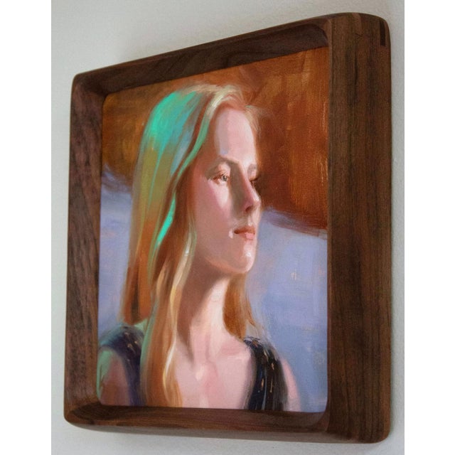 Figurative Polka Dot Dress by Kirsten Savage | Oil on Panel Portrait of a woman with long hair in a dress. For Sale - Image 3 of 5