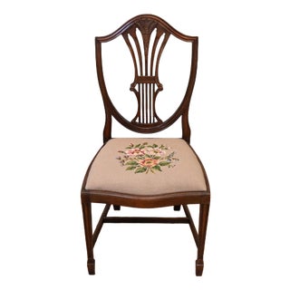 Hepplewhite Mahogany Chair with Shield Back Tapestry Needlework Seat For Sale