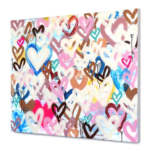 Contemporary Innocent Heart Kisses - Original Colorful Pop Art Mixed Media Painting With Hearts on Canvas by Amber Goldhammer For Sale - Image 3 of 9