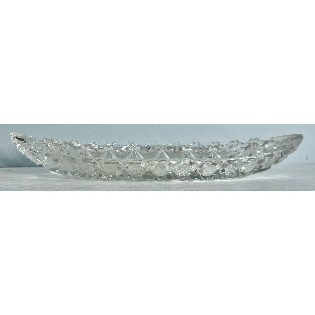 Vintage American Brilliant Period Cut Crystal Glass Oval Scalloped Edge Dish For Sale - Image 10 of 16