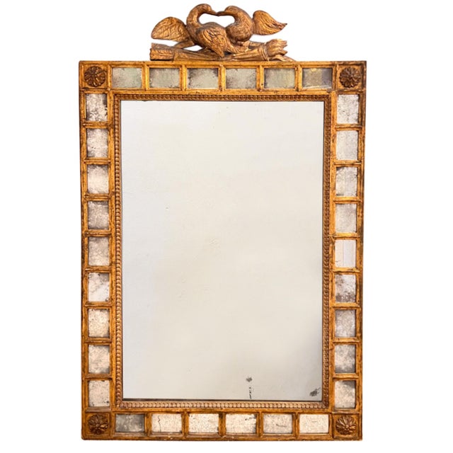 Wood 19th Century French Giltwood Wall Mirror in Mercury Glass with Doves on the Crest For Sale - Image 7 of 7