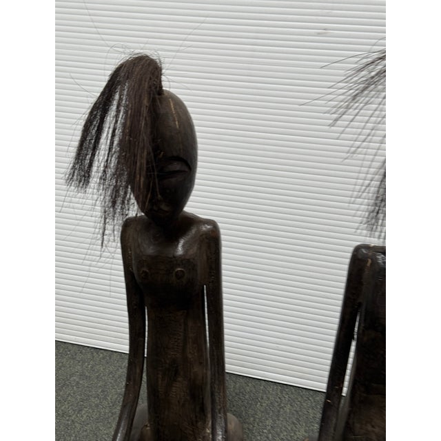 Wood Late 20th Century African Male + Female Figure Carved Sculptures, Pair For Sale - Image 7 of 12
