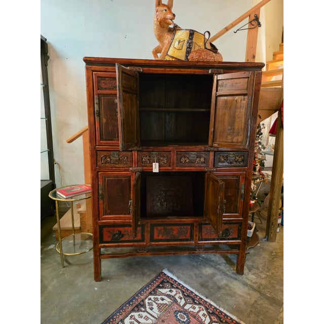 Large Red Asian Storage Cabinet With Red Finish For Sale - Image 10 of 10