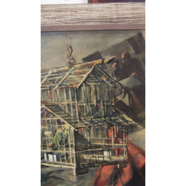 Mid 20th Century Modernist "Oriental Bird Cage" Oil Painting on Canvas by Martin Zipin For Sale - Image 5 of 10