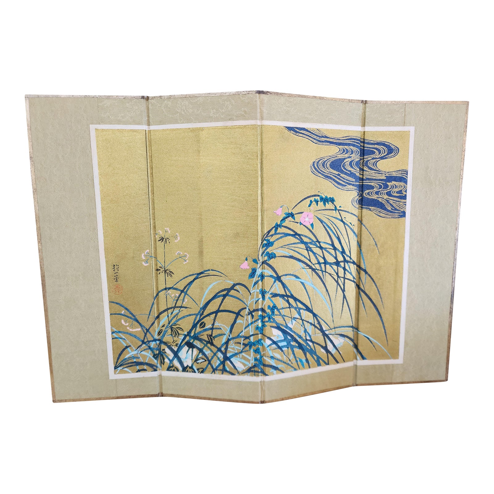 Vintage Japanese Four Panel Miniature Table Screen | Chairish
