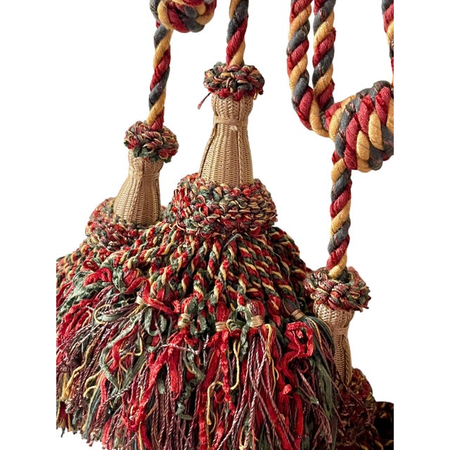 Gold Vintage French Passementerie Tassel Tieback Accent Gold Green Red For Sale - Image 8 of 8