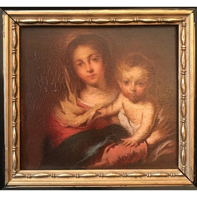Antique Painting “Madonna with a Napkin” after Bartolome Esteban Murillo 1666 This lovely oil painting on beveled wood...
