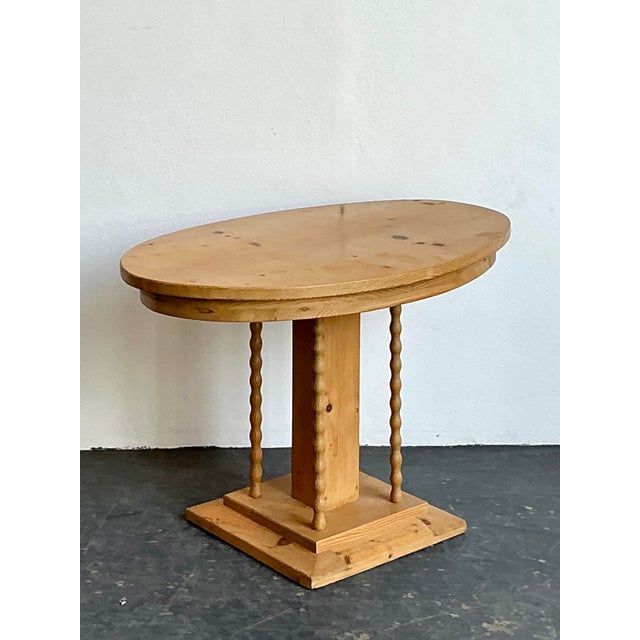 Vintage Knotty Pine Turned Wood Side Table For Sale - Image 4 of 12
