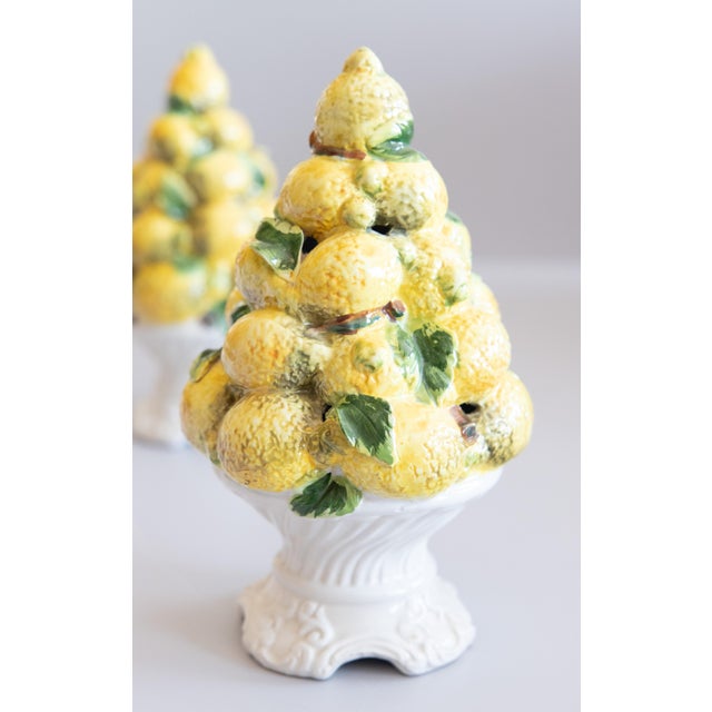 1950s Vintage Italian Majolica Lemon Topiary Centerpieces - A Pair For Sale - Image 5 of 13
