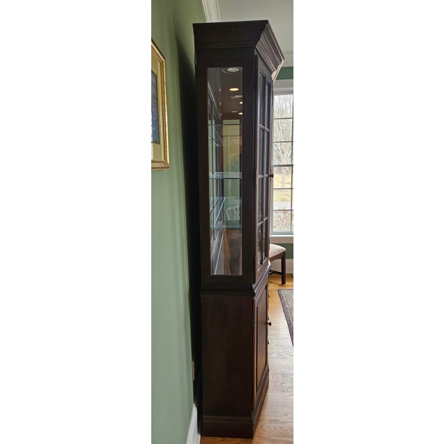 Traditional Hitchcock Solid Cherry China Cabinet (2 Piece - Top & Base; Year 1999) For Sale - Image 3 of 6