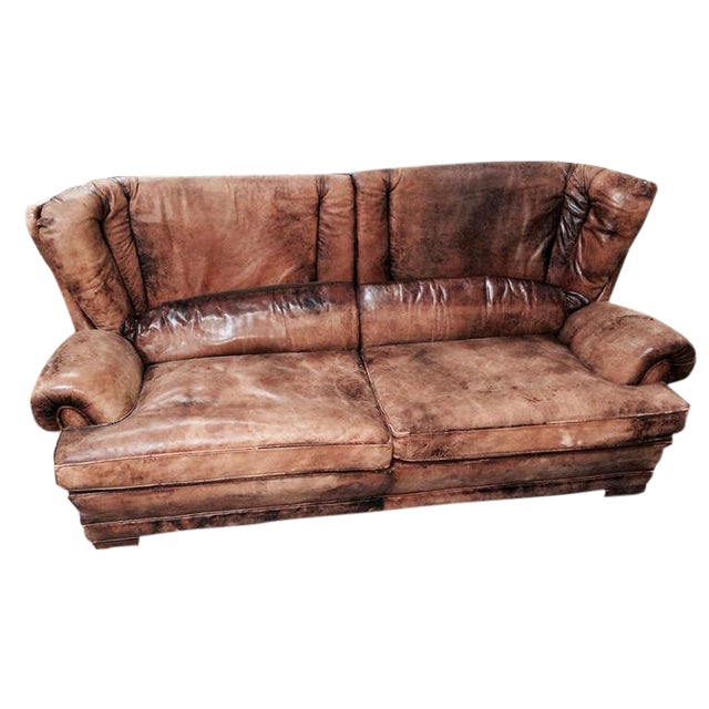 1950's French Brown Leather Settee Chairish
