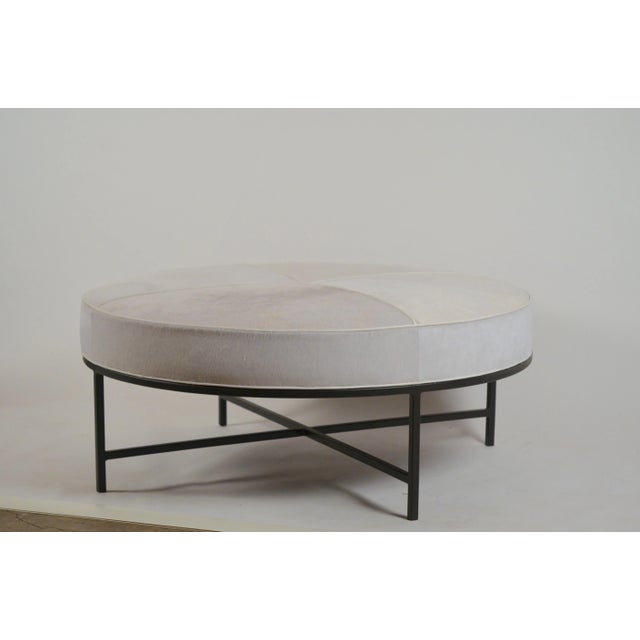 Not Yet Made - Made To Order White Hide and Matte Black 'Tambour' Round Ottoman by Design Frères For Sale - Image 5 of 11