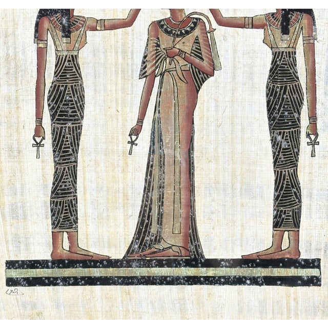 Late 20th Century Exquisite Hand-Painted Papyrus by S. Gharib: The Coronation of Queen Nefertari For Sale - Image 4 of 8