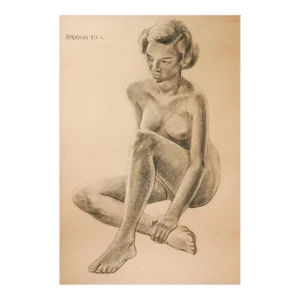 Vintage Charles Normann Charcoal Female Figure Drawing