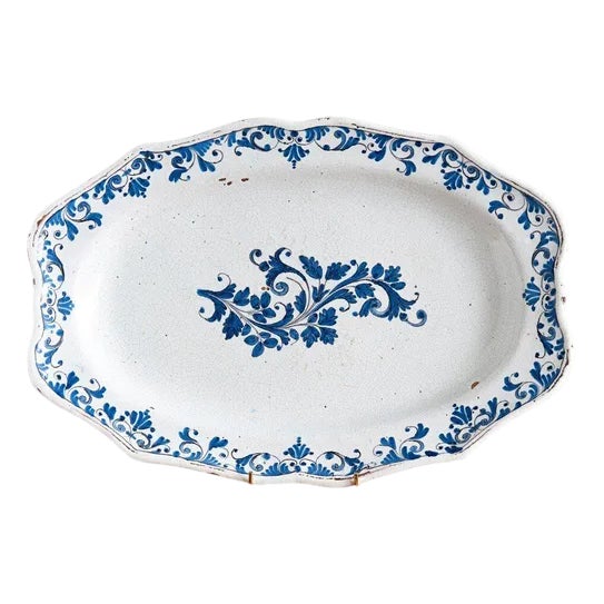 Antique Blue Floral Dish from Strasbourg Faience For Sale