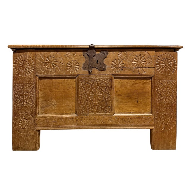Baroque 18th Century Dutch Oak Trunk For Sale - Image 3 of 15
