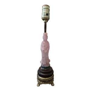 Antique Chinese Quartz Crystal Pink Carved Lamp