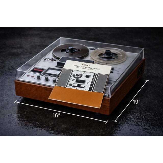 Wood Vintage Sony Tc-630d Solid State Reel-to-Reel Tape Recorder in Original Wood Case With Dust Cover and Original Manual For Sale - Image 7 of 7