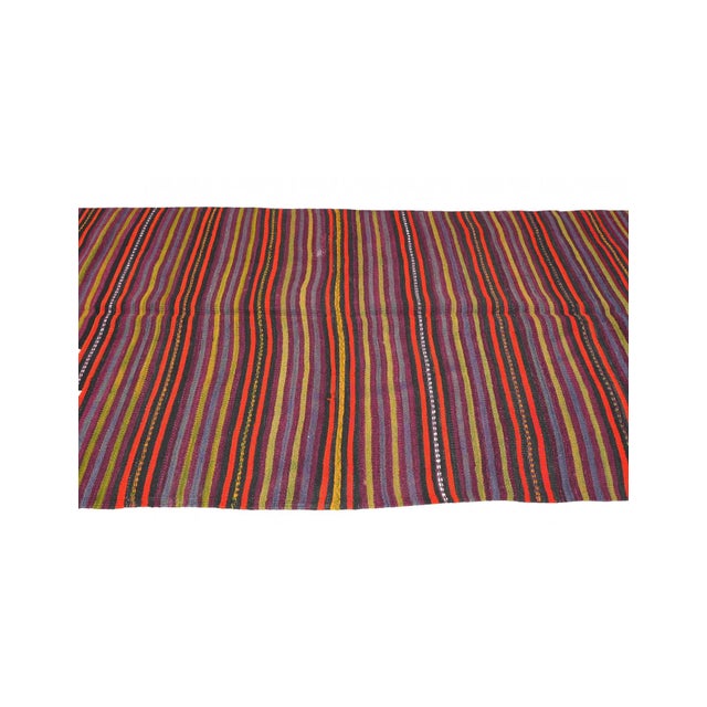 1960s Striped Vintage Turkish Kilim Rug - 5`2" X 12`0" For Sale - Image 5 of 6