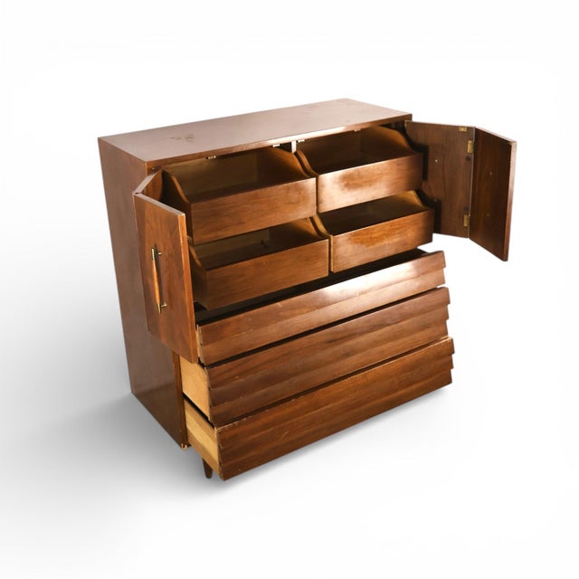 Brown American of Martinsville Dania Highboy Dresser With Doors, C. 1960s For Sale - Image 8 of 12