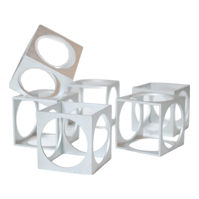 Vintage Aluminum Napkin Rings or Egg Cups attributed to Pierre Vandel for Pierre Cardin, 1970s, Set of 6 For Sale