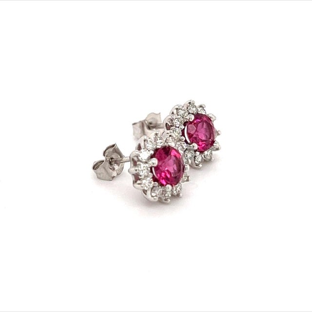 2010s Diamond Rubellite Tourmaline Earrings 14k Gold 1.36 Tcw Certified For Sale - Image 5 of 13